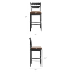 Jax Black/Cocoa Oak Wood Bar Stool With Wavy Razor Back and Cushion - Ornate Home