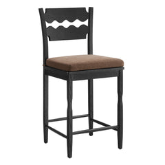 Jax Black/Cocoa Oak Wood Counter Stool With Wavy Razor Back and Cushion - Ornate Home