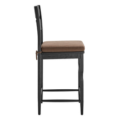 Jax Black/Cocoa Oak Wood Counter Stool With Wavy Razor Back and Cushion - Ornate Home