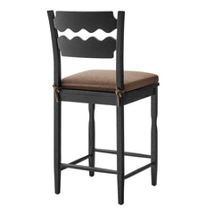 Jax Black/Cocoa Oak Wood Counter Stool With Wavy Razor Back and Cushion - Ornate Home