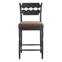 Jax Black/Cocoa Oak Wood Counter Stool With Wavy Razor Back and Cushion - Ornate Home