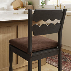 Jax Black/Cocoa Oak Wood Counter Stool With Wavy Razor Back and Cushion - Ornate Home