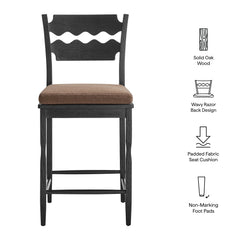Jax Black/Cocoa Oak Wood Counter Stool With Wavy Razor Back and Cushion - Ornate Home