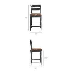 Jax Black/Cocoa Oak Wood Counter Stool With Wavy Razor Back and Cushion - Ornate Home