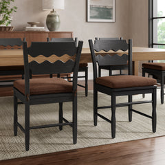 Jax Black/Cocoa Oak Wood Dining Chair With Wavy Razor Back and Cushion (Set of 2) - Ornate Home