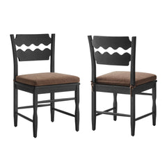 Jax Black/Cocoa Oak Wood Dining Chair With Wavy Razor Back and Cushion (Set of 2) - Ornate Home