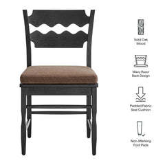 Jax Black/Cocoa Oak Wood Dining Chair With Wavy Razor Back and Cushion (Set of 2) - Ornate Home