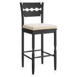Jax Black/Linen Oak Wood Bar Stool With Wavy Razor Back and Cushion - Ornate Home
