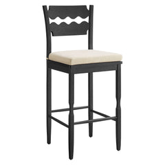 Jax Black/Linen Oak Wood Bar Stool With Wavy Razor Back and Cushion - Ornate Home