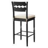 Jax Black/Linen Oak Wood Bar Stool With Wavy Razor Back and Cushion - Ornate Home