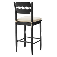 Jax Black/Linen Oak Wood Bar Stool With Wavy Razor Back and Cushion - Ornate Home