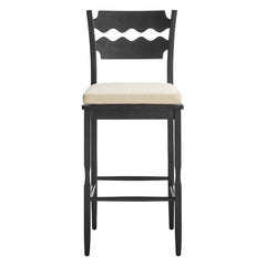Jax Black/Linen Oak Wood Bar Stool With Wavy Razor Back and Cushion - Ornate Home