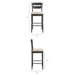 Jax Black/Linen Oak Wood Bar Stool With Wavy Razor Back and Cushion - Ornate Home