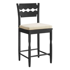 Jax Black/Linen Oak Wood Counter Stool With Wavy Razor Back and Cushion - Ornate Home
