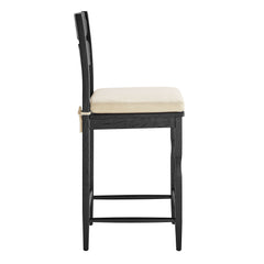 Jax Black/Linen Oak Wood Counter Stool With Wavy Razor Back and Cushion - Ornate Home