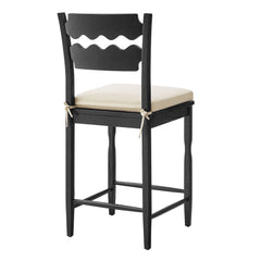 Jax Black/Linen Oak Wood Counter Stool With Wavy Razor Back and Cushion - Ornate Home