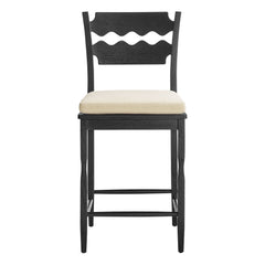 Jax Black/Linen Oak Wood Counter Stool With Wavy Razor Back and Cushion - Ornate Home