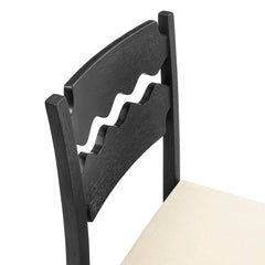 Jax Black/Linen Oak Wood Counter Stool With Wavy Razor Back and Cushion - Ornate Home