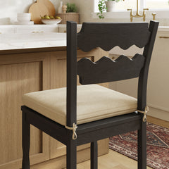 Jax Black/Linen Oak Wood Counter Stool With Wavy Razor Back and Cushion - Ornate Home