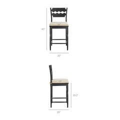 Jax Black/Linen Oak Wood Counter Stool With Wavy Razor Back and Cushion - Ornate Home