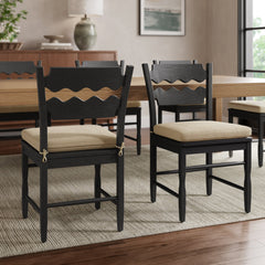 Jax Black/Linen Oak Wood Dining Chair With Wavy Razor Back and Cushion (Set of 2) - Ornate Home