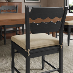 Jax Black/Linen Oak Wood Dining Chair With Wavy Razor Back and Cushion (Set of 2) - Ornate Home