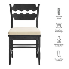 Jax Black/Linen Oak Wood Dining Chair With Wavy Razor Back and Cushion (Set of 2) - Ornate Home