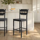 Jax Black Oak Wood Bar Stool With Wavy Razor Back - Ornate Home