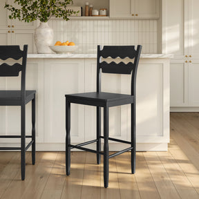 Jax Black Oak Wood Bar Stool With Wavy Razor Back - Ornate Home
