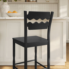 Jax Black Oak Wood Bar Stool With Wavy Razor Back - Ornate Home