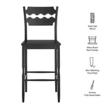 Jax Black Oak Wood Bar Stool With Wavy Razor Back - Ornate Home