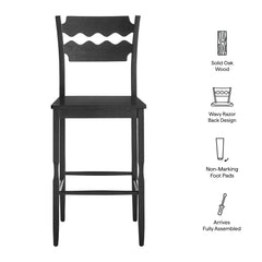 Jax Black Oak Wood Bar Stool With Wavy Razor Back - Ornate Home