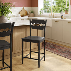 Jax Black Oak Wood Counter Stool With Wavy Razor Back - Ornate Home