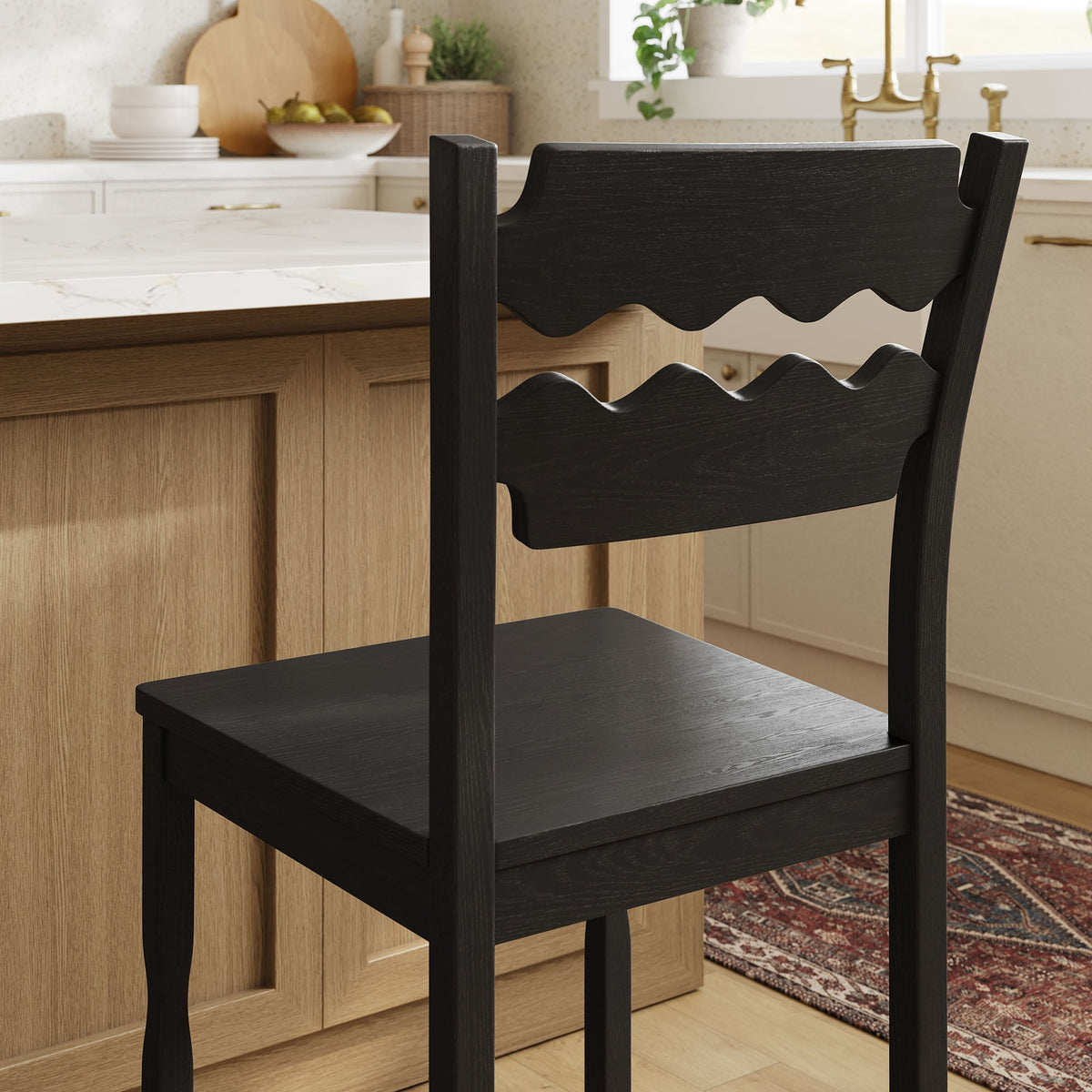 Jax Black Oak Wood Counter Stool With Wavy Razor Back - Ornate Home
