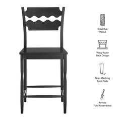 Jax Black Oak Wood Counter Stool With Wavy Razor Back - Ornate Home