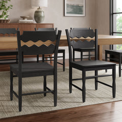 Jax Black Oak Wood Dining Chair With Wavy Razor Back (Set of 2) - Ornate Home