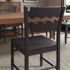 Jax Black Oak Wood Dining Chair With Wavy Razor Back (Set of 2) - Ornate Home