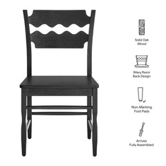 Jax Black Oak Wood Dining Chair With Wavy Razor Back (Set of 2) - Ornate Home