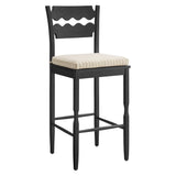 Jax Black/Oatmeal Stripe Oak Wood Bar Stool With Wavy Razor Back and Cushion - Ornate Home