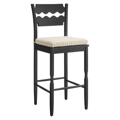 Jax Black/Oatmeal Stripe Oak Wood Bar Stool With Wavy Razor Back and Cushion - Ornate Home