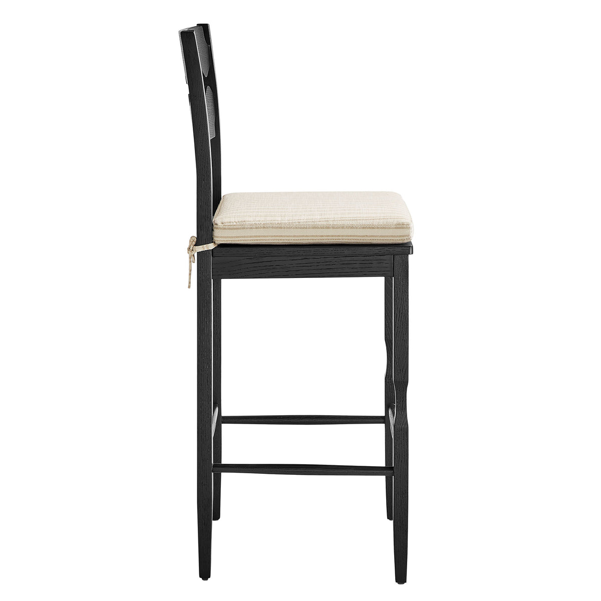 Jax Black/Oatmeal Stripe Oak Wood Bar Stool With Wavy Razor Back and Cushion - Ornate Home