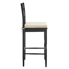 Jax Black/Oatmeal Stripe Oak Wood Bar Stool With Wavy Razor Back and Cushion - Ornate Home