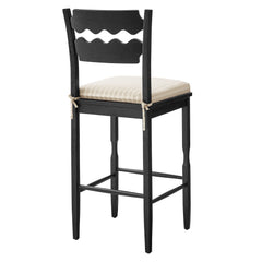 Jax Black/Oatmeal Stripe Oak Wood Bar Stool With Wavy Razor Back and Cushion - Ornate Home