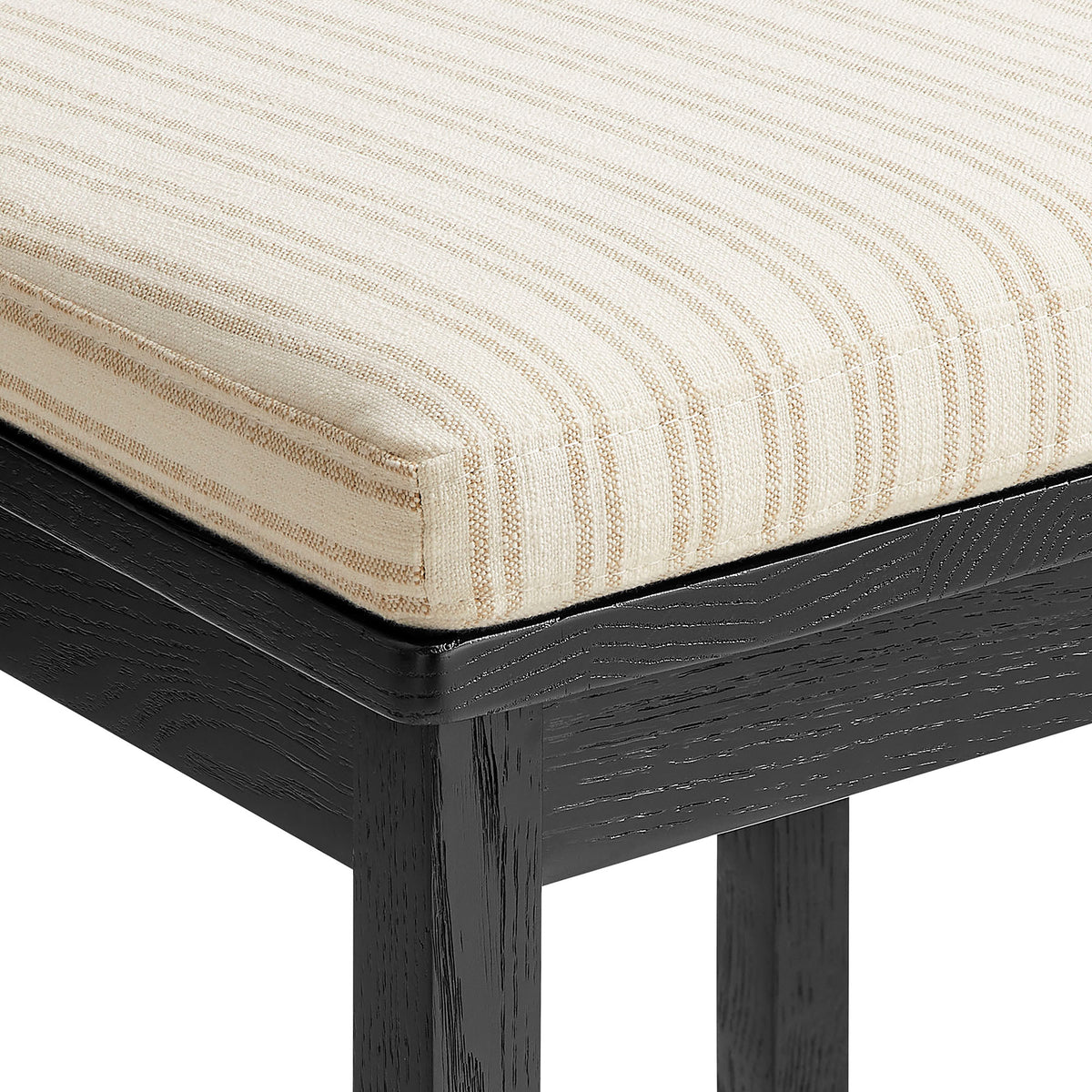 Jax Black/Oatmeal Stripe Oak Wood Bar Stool With Wavy Razor Back and Cushion - Ornate Home