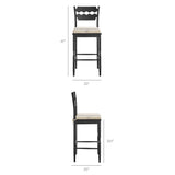 Jax Black/Oatmeal Stripe Oak Wood Bar Stool With Wavy Razor Back and Cushion - Ornate Home
