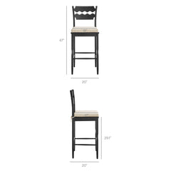 Jax Black/Oatmeal Stripe Oak Wood Bar Stool With Wavy Razor Back and Cushion - Ornate Home