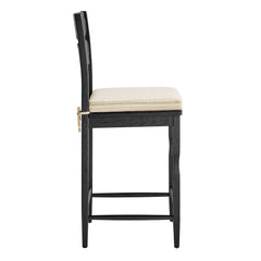 Jax Black/Oatmeal Stripe Oak Wood Counter Stool With Wavy Razor Back and Cushion - Ornate Home