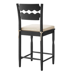 Jax Black/Oatmeal Stripe Oak Wood Counter Stool With Wavy Razor Back and Cushion - Ornate Home