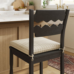 Jax Black/Oatmeal Stripe Oak Wood Counter Stool With Wavy Razor Back and Cushion - Ornate Home