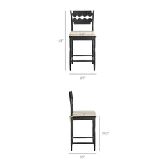 Jax Black/Oatmeal Stripe Oak Wood Counter Stool With Wavy Razor Back and Cushion - Ornate Home